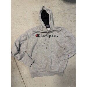 Champion Reverse Weave Hoodie Heather Gray Embroidered Script‎ Logo Mens Small